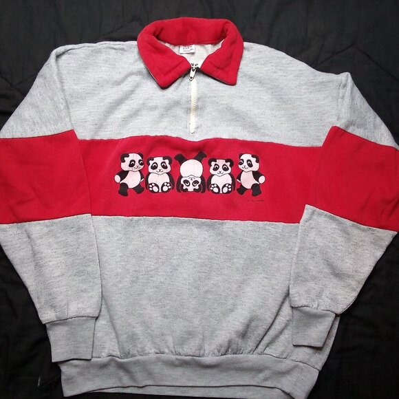 Vintage Panda Bear Stripe 1/4 Zip Sweatshirt - Picture 2 of 7